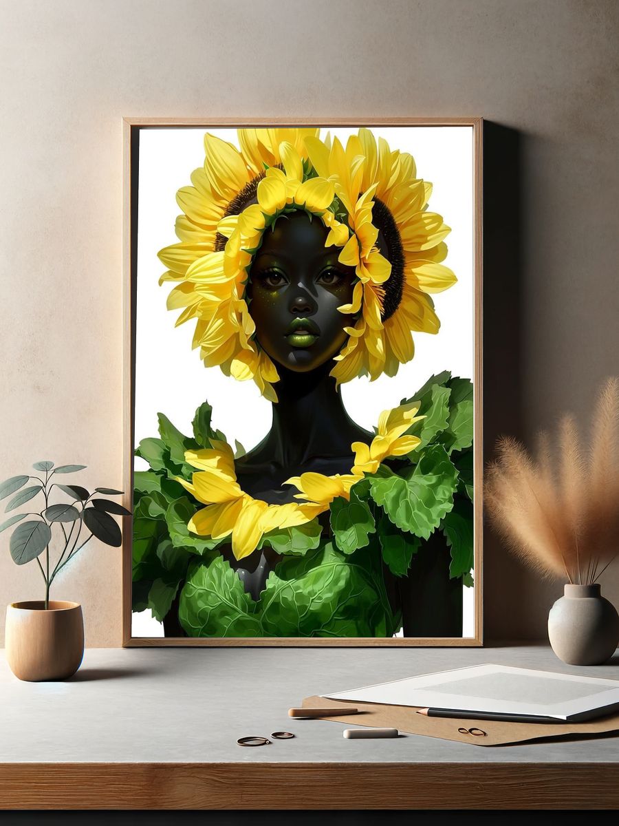 Sunflower Portrait Illustration Poster. — room view 2