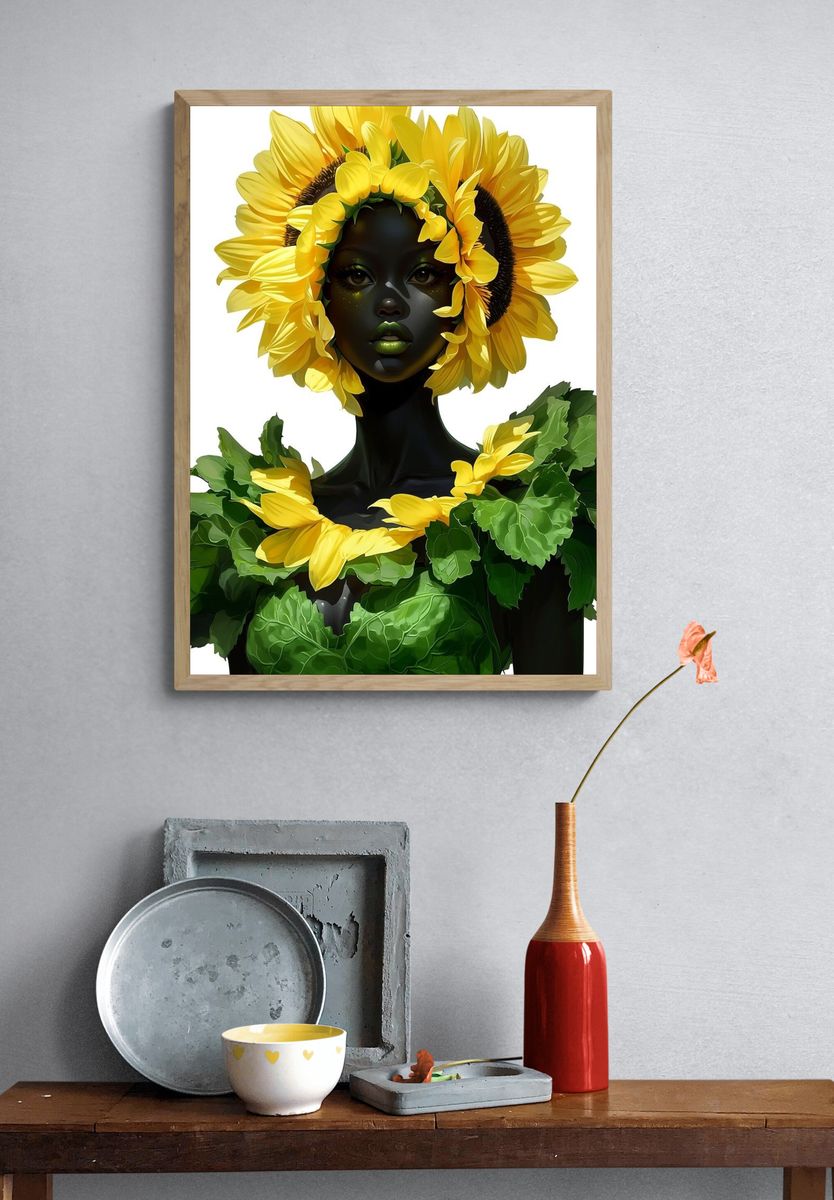 Sunflower Portrait Illustration Poster. — room view 3