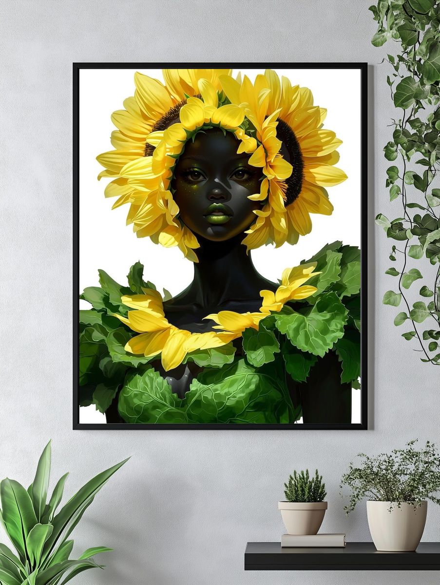 Sunflower Portrait Illustration Poster. — room view 4