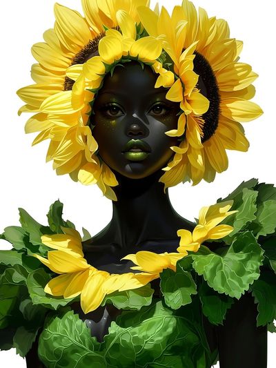 Sunflower Portrait Illustration Poster. poster