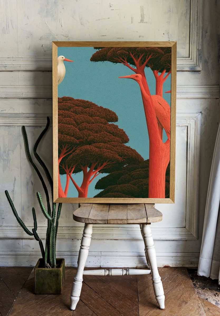 Crane Trees Illustration Poster. room preview