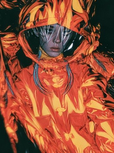 Futuristic Orange Hooded Portrait Print. poster detail