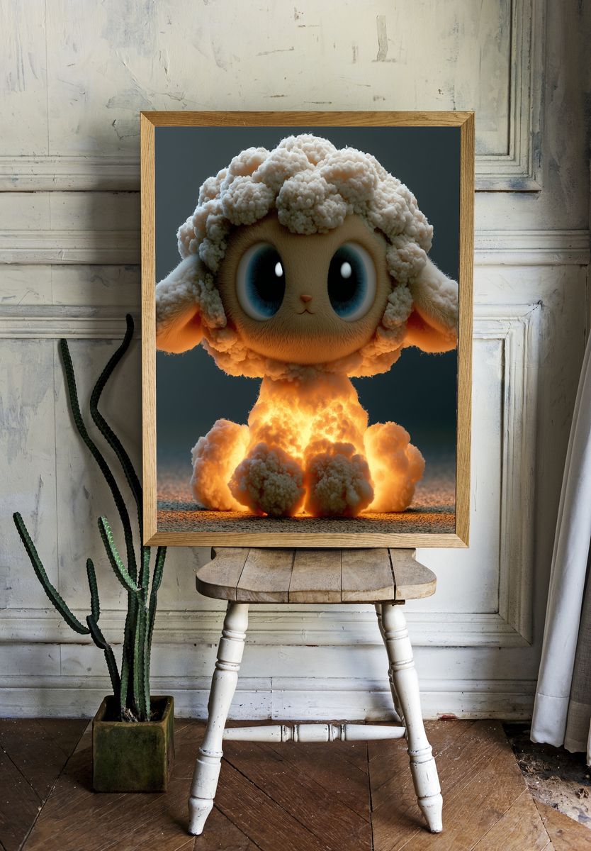 Cute Lamb Explosion Digital Art Poster. — room view 1
