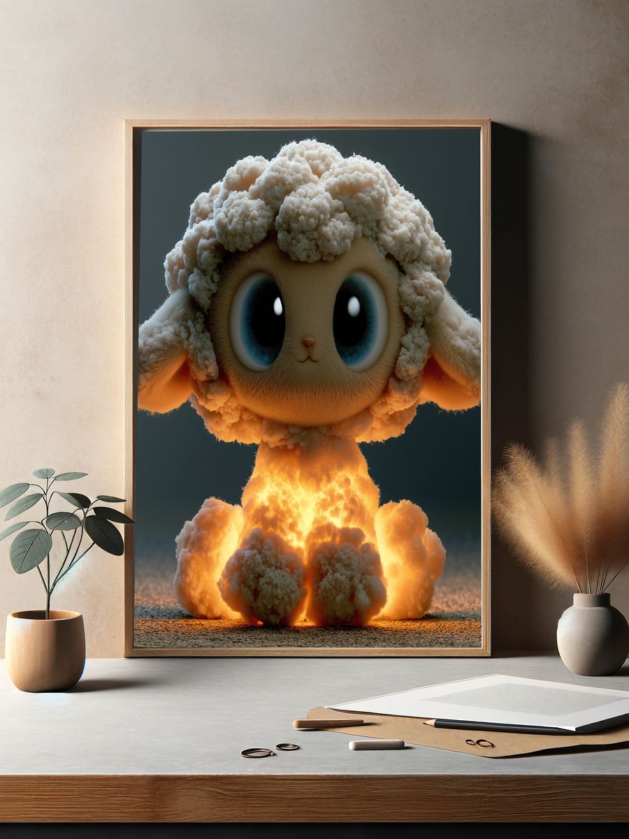 Cute Lamb Explosion Digital Art Poster. — room view 2