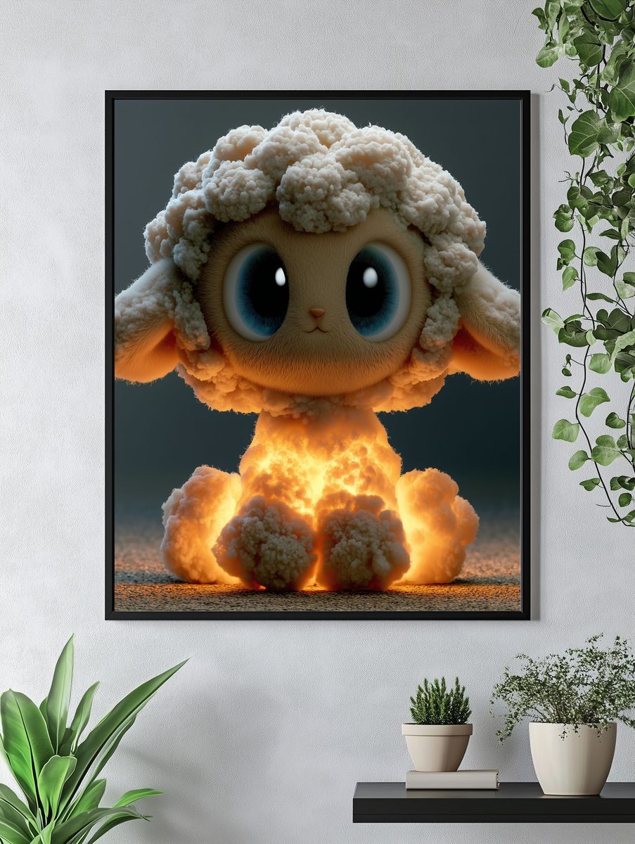 Cute Lamb Explosion Digital Art Poster. — room view 4