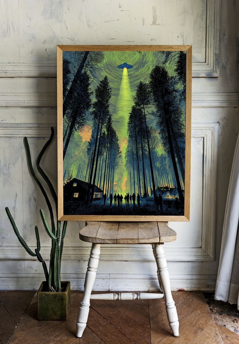 Alien Forest Encounter Illustration Poster. — room view 1
