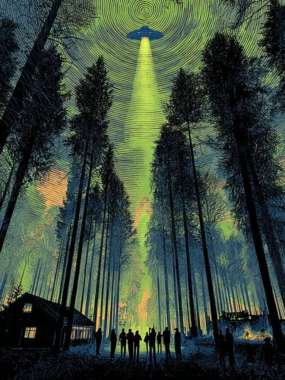 Alien Forest Encounter Illustration Poster. poster print