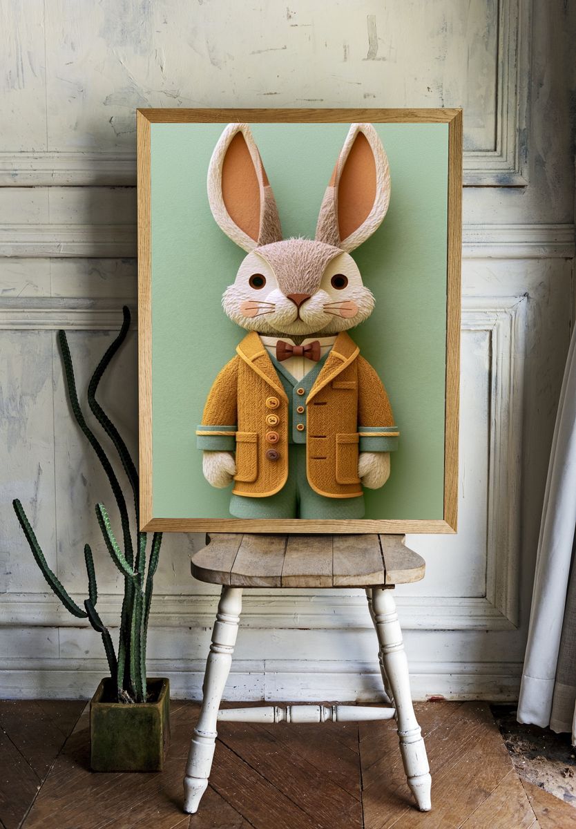 Dapper Rabbit Illustration Poster. room preview