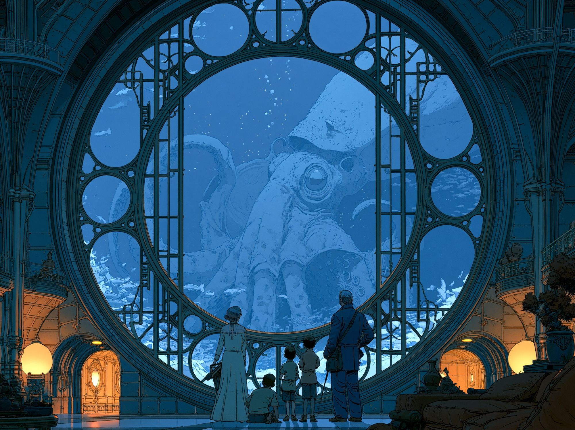 Underwater Octopus Observatory Print. poster — illustration art