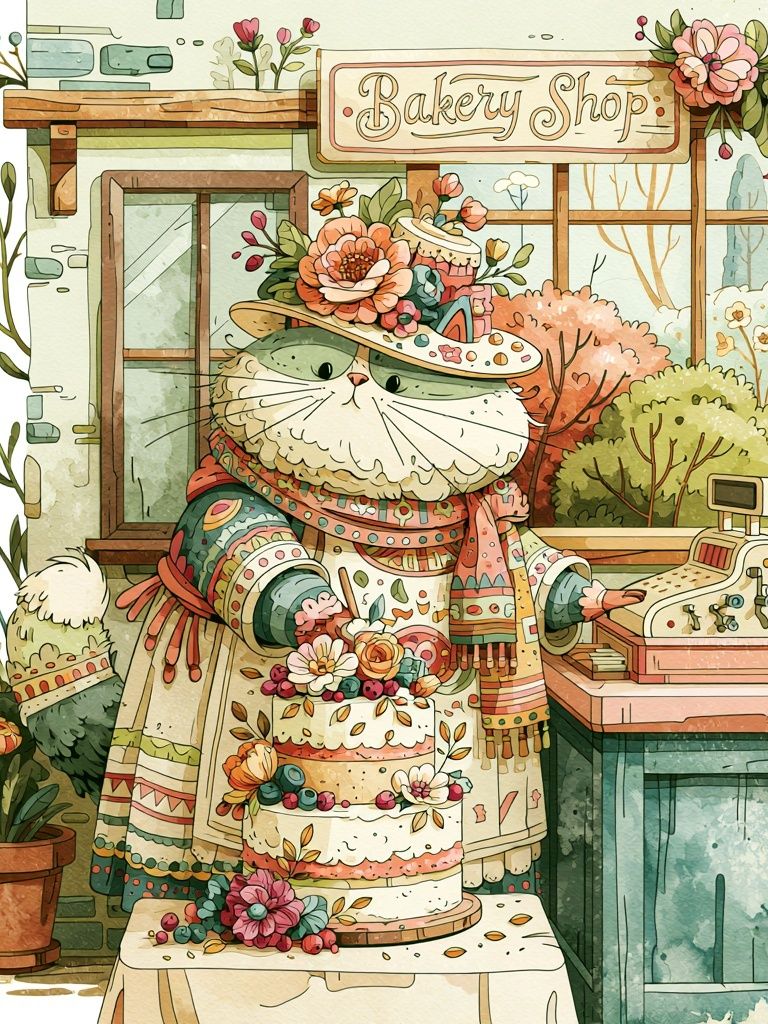 Bakery Cat Illustration Poster. poster detail