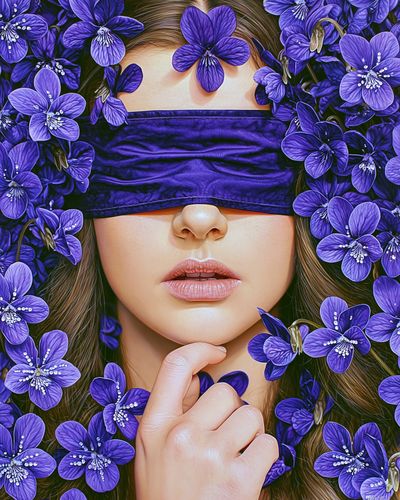 Purple Floral Blindfold Portrait Print. poster