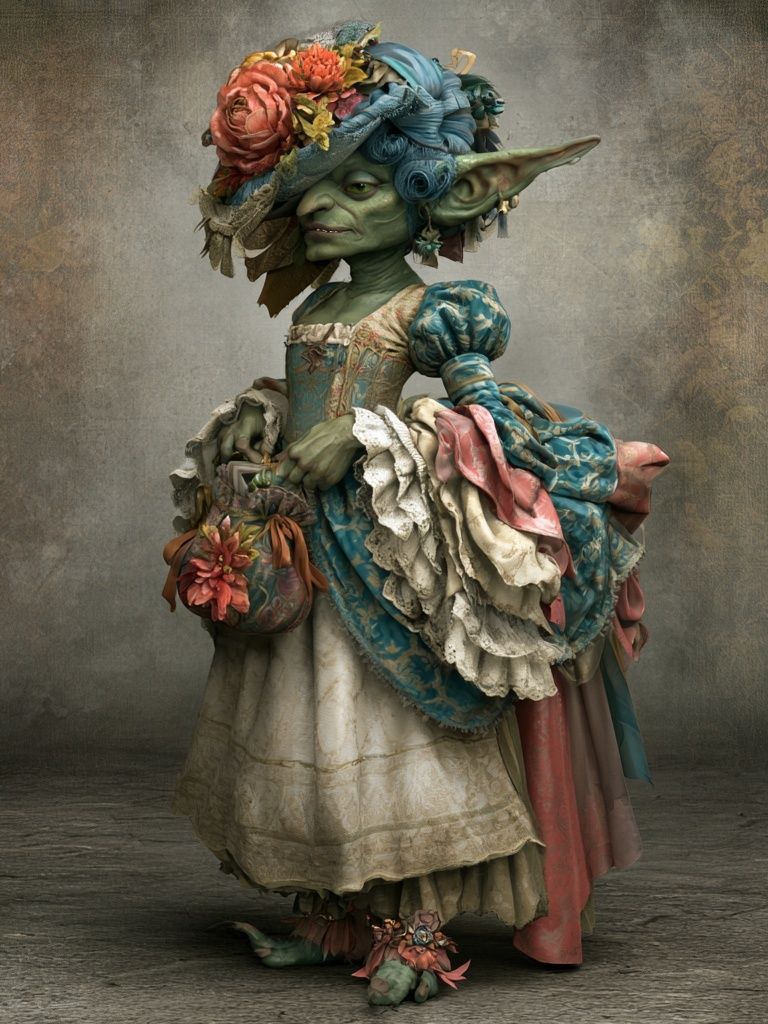 Goblin in Floral Dress Illustration Poster. poster detail