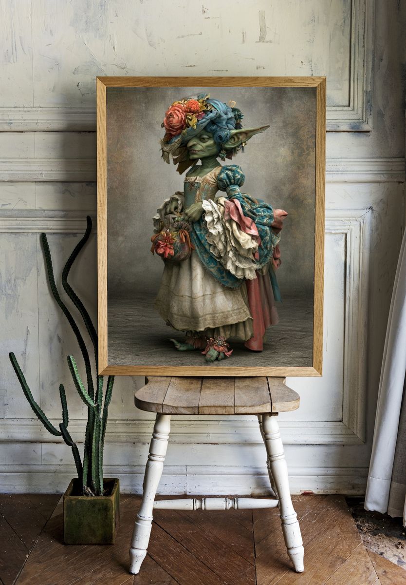 Goblin in Floral Dress Illustration Poster. — room view 1