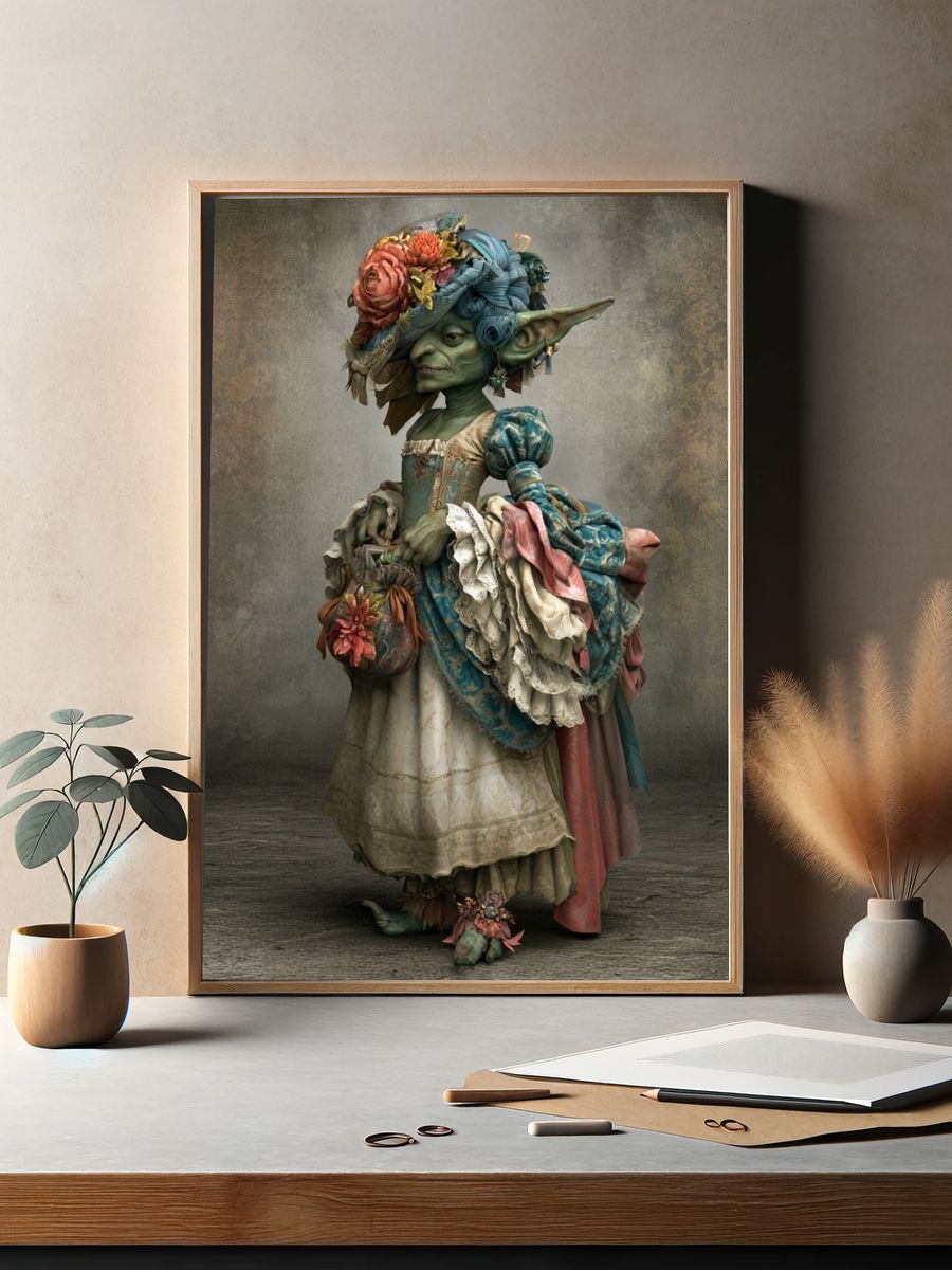 Goblin in Floral Dress Illustration Poster. — room view 2