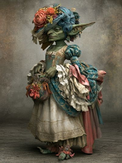 Goblin in Floral Dress Illustration Poster.