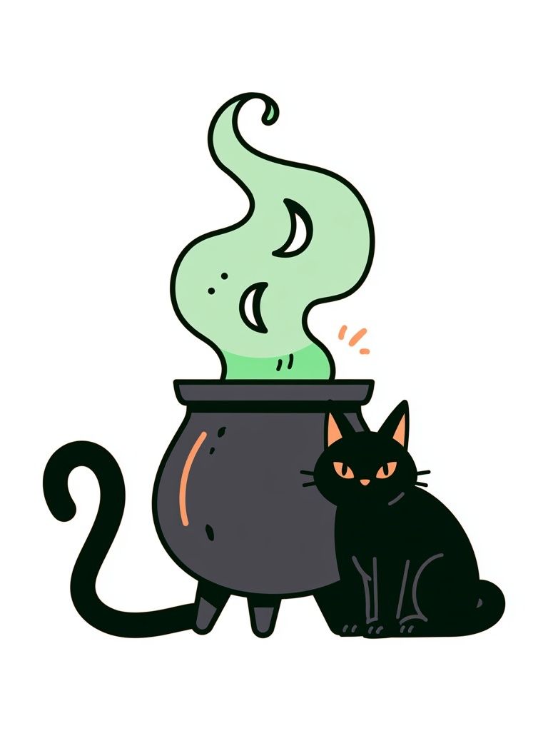 Black Cat Cauldron Illustration Poster. poster — illustration art
