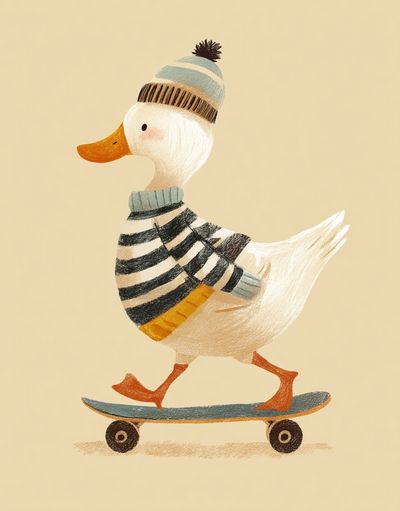 Skateboarding Duck Illustration Poster. poster print