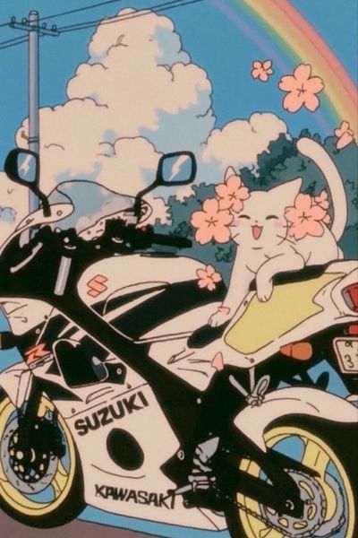 Kawaii Motorcycle Rainbow Poster.