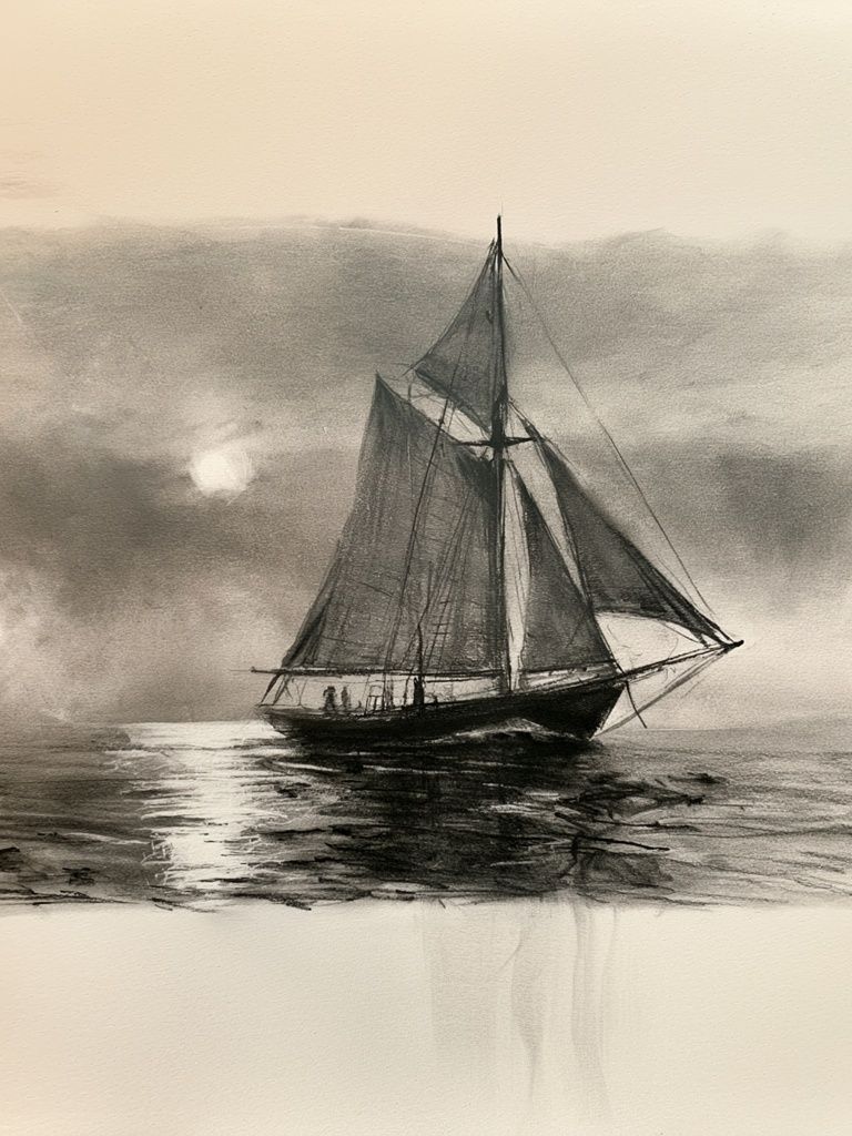 Sailing Ship at Sea — Fine-Art Print. poster — illustration art