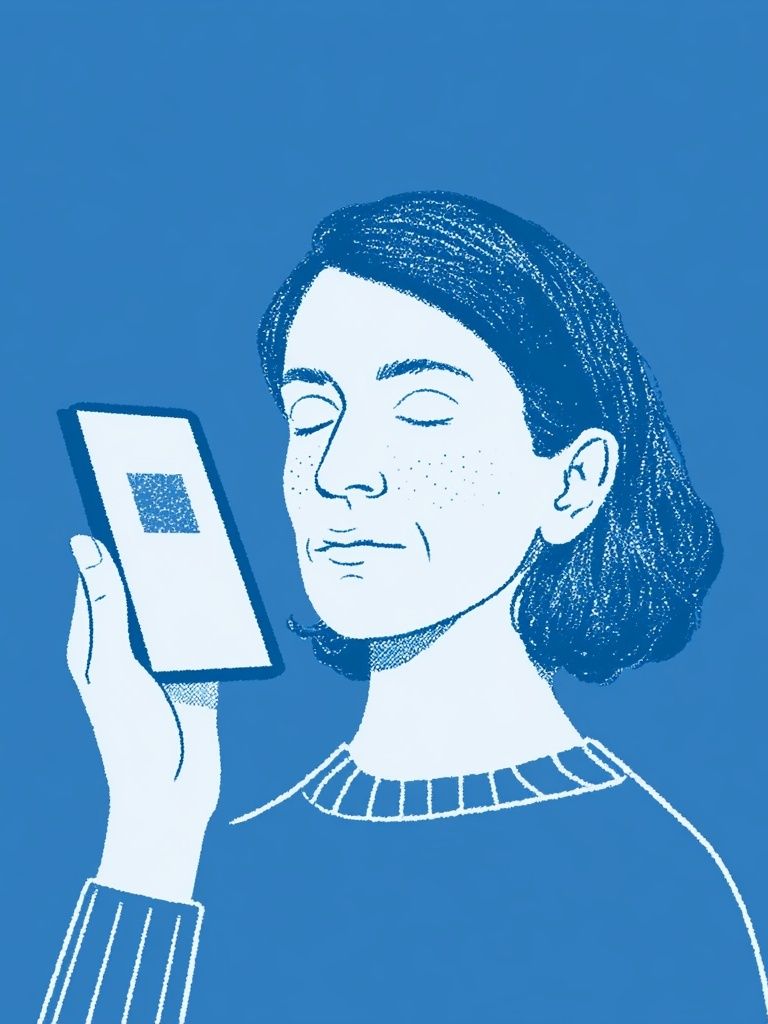 Meditative Woman with Phone Illustration Poster. poster detail