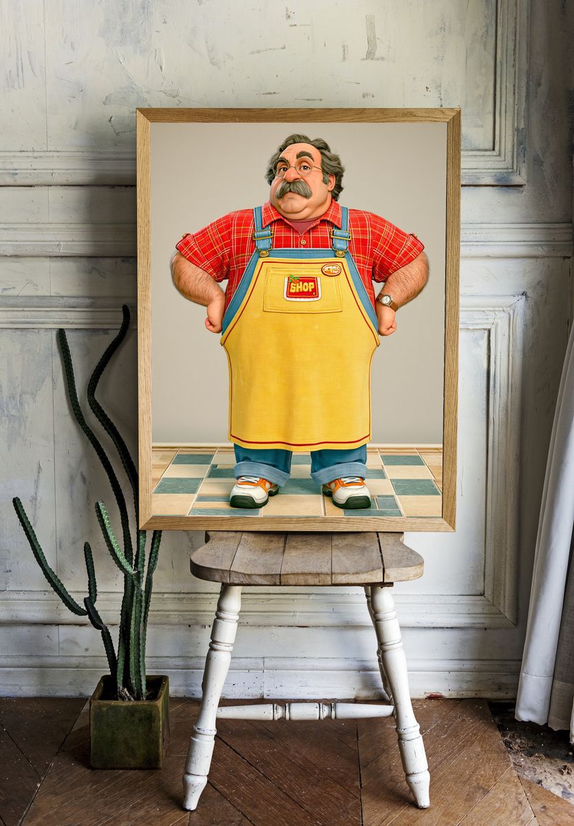 Shopkeeper Character Illustration Poster. — room view 1