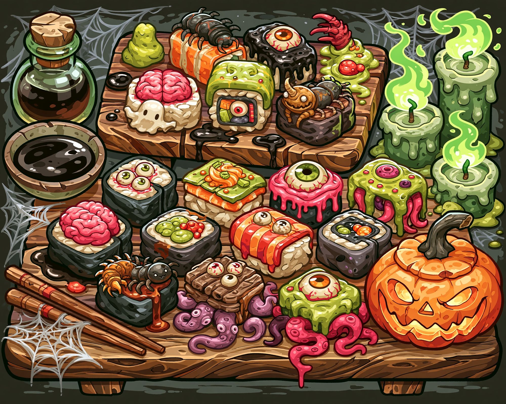 Halloween Sushi Feast Illustration Poster. poster — illustration art
