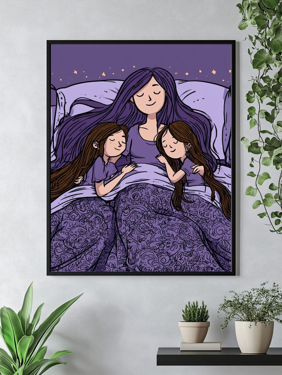 Mother and Daughters Sleepover Illustration Poster. — room view 4