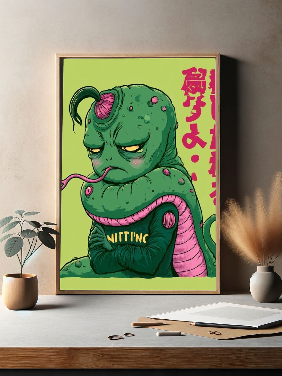 Grumpy Alien Creature Typography Poster. — room view 2