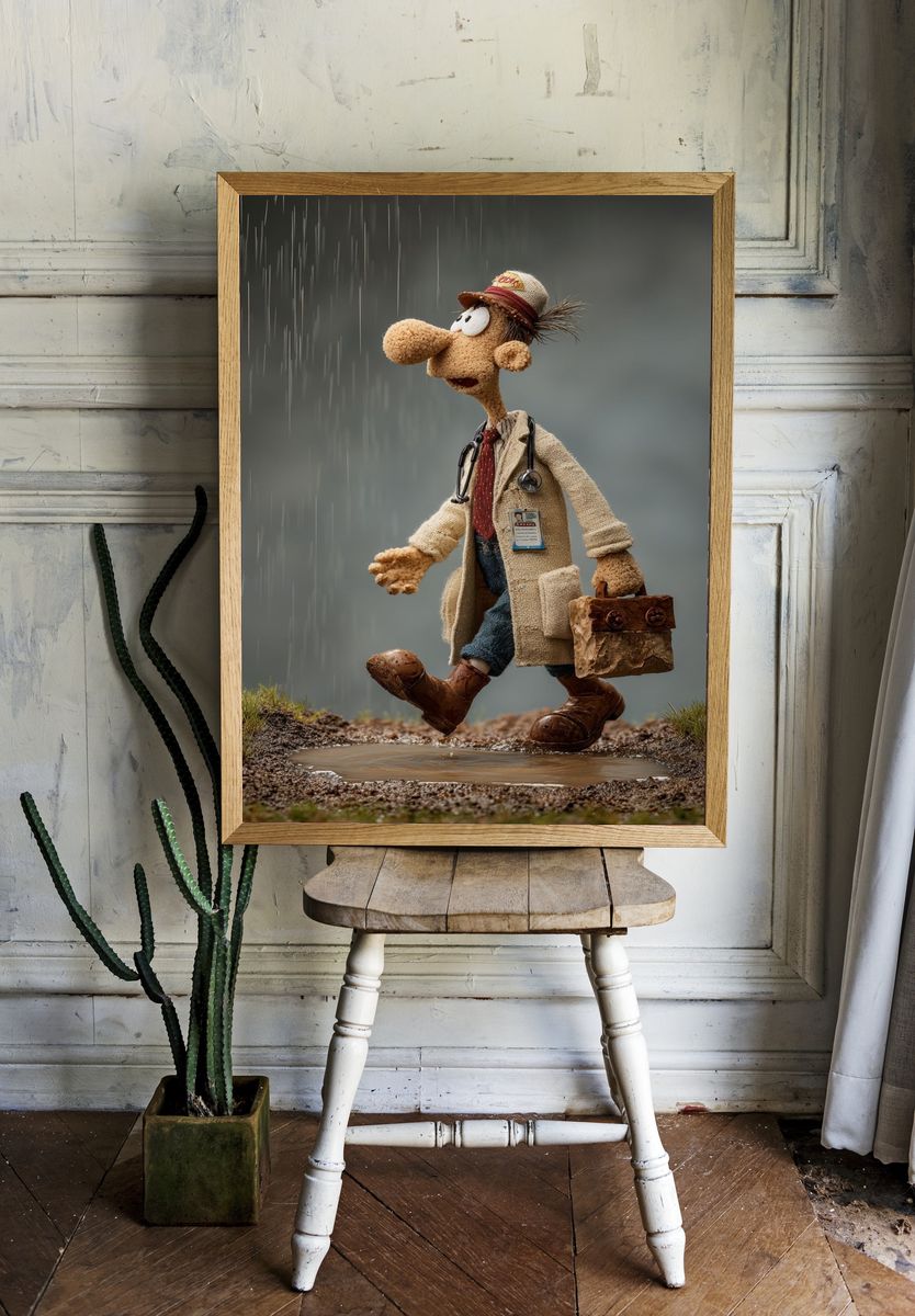 Rainy Doctor Puppet Illustration Poster. room preview