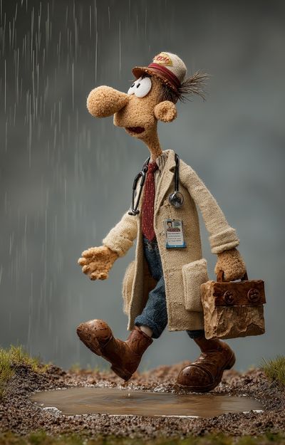 Rainy Doctor Puppet Illustration Poster. poster print