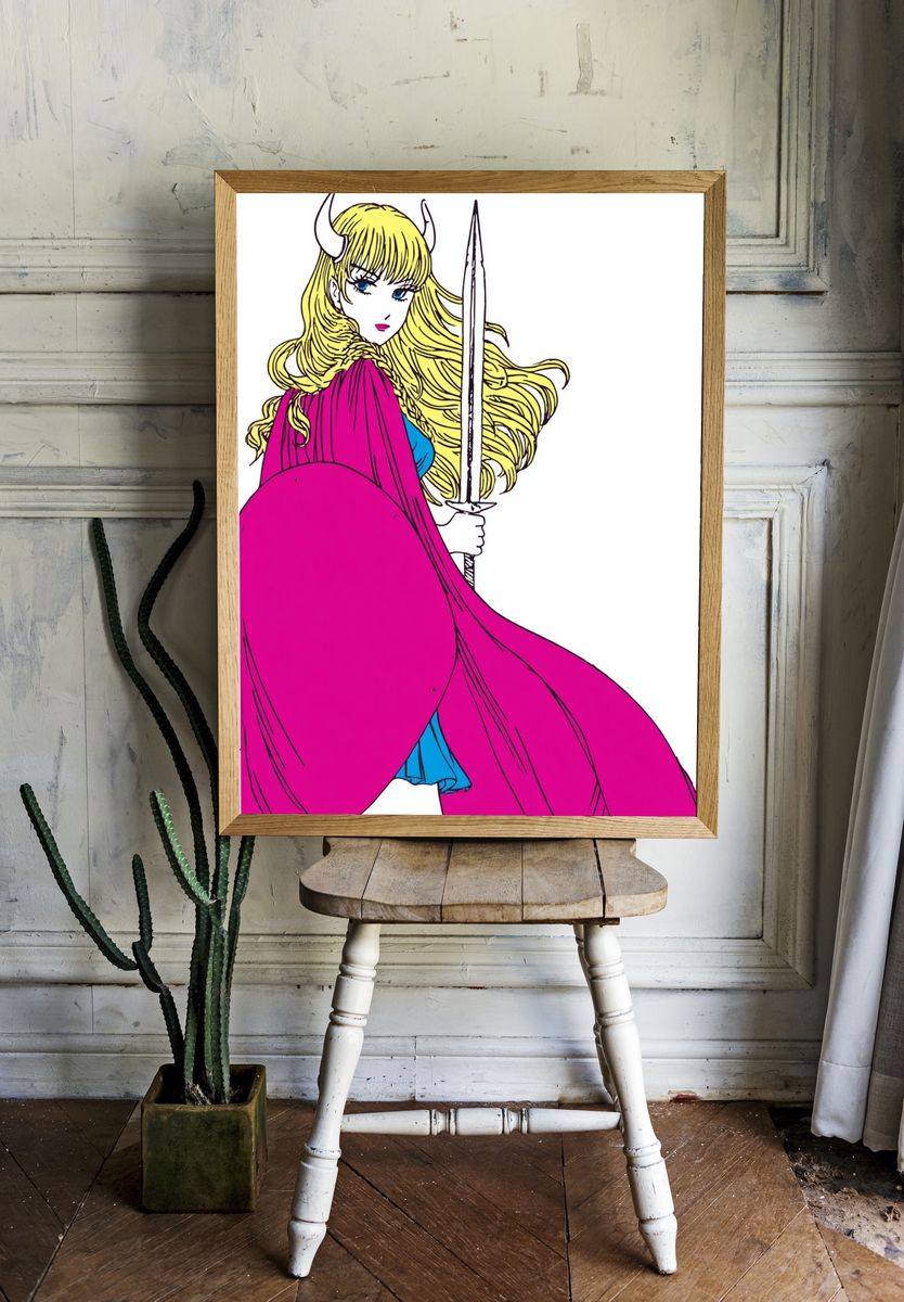 Horned Warrior Girl Illustration Poster. room preview