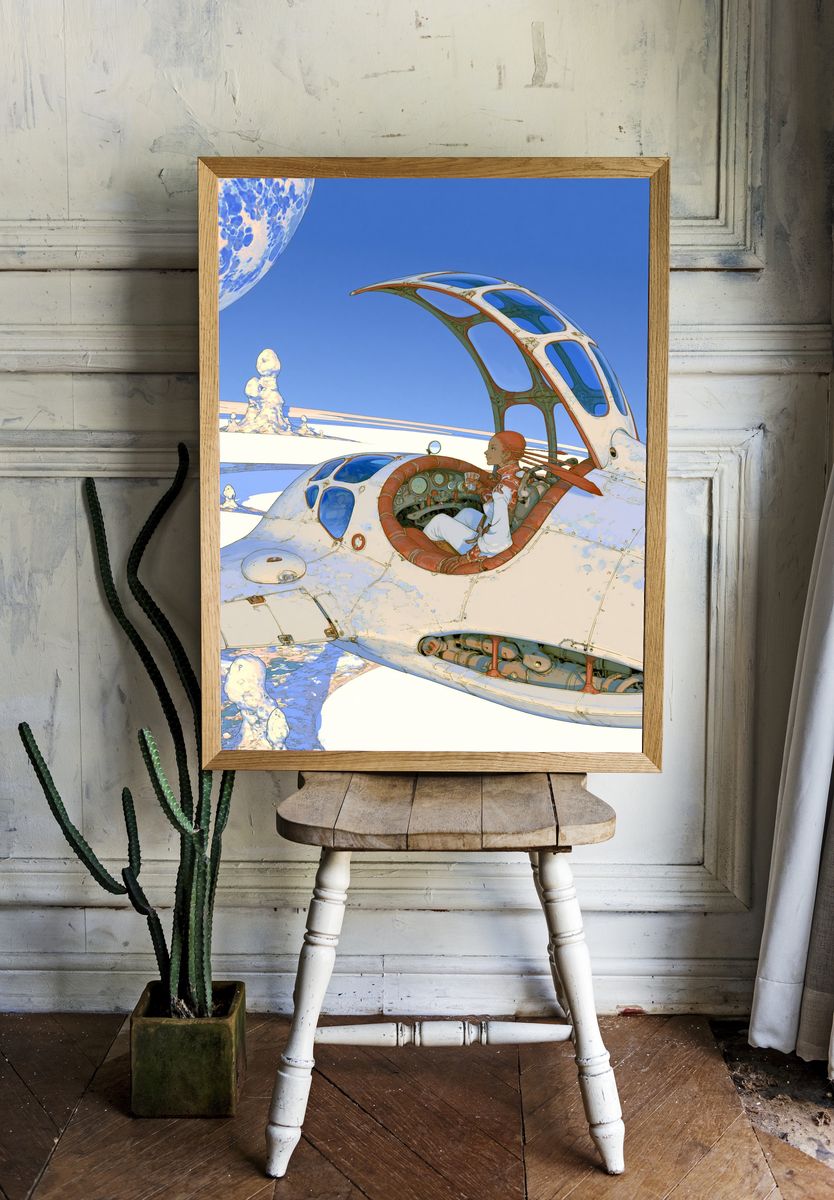 Retro Futuristic Spacecraft Illustration Poster. — room view 1