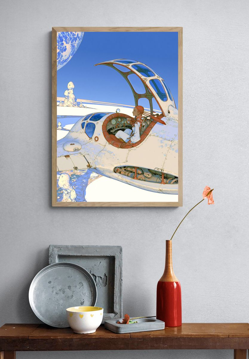 Retro Futuristic Spacecraft Illustration Poster. — room view 3