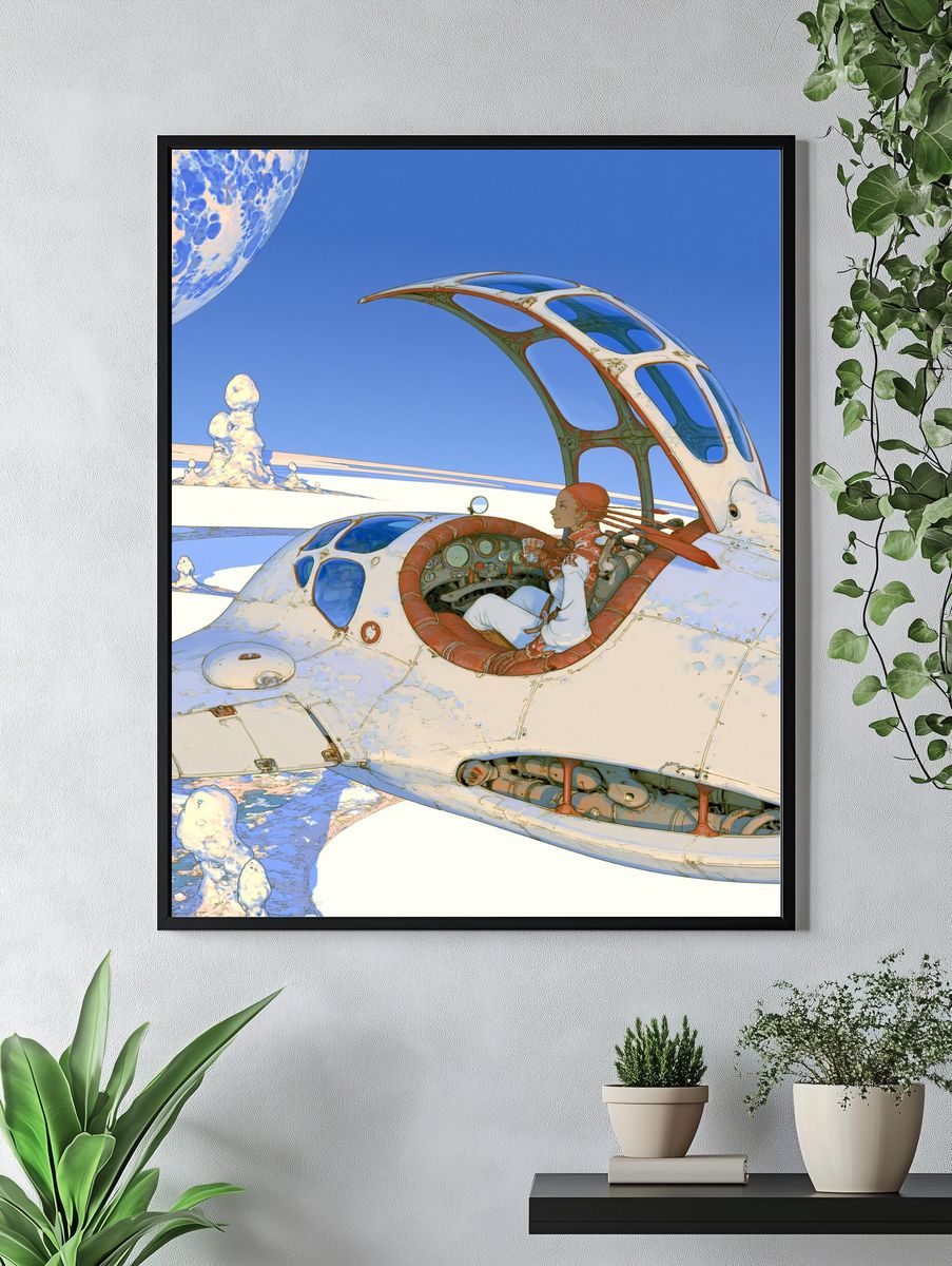 Retro Futuristic Spacecraft Illustration Poster. — room view 4