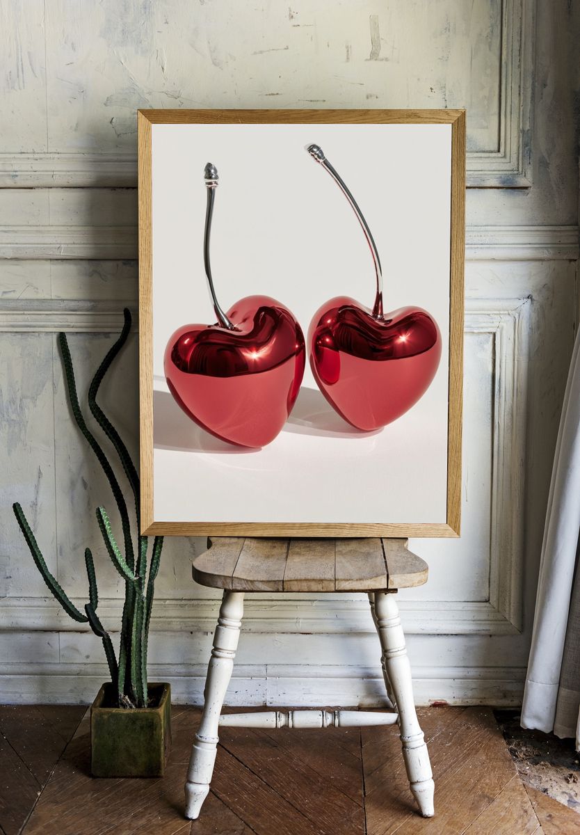 Glossy Cherry Hearts Poster. — room view 1