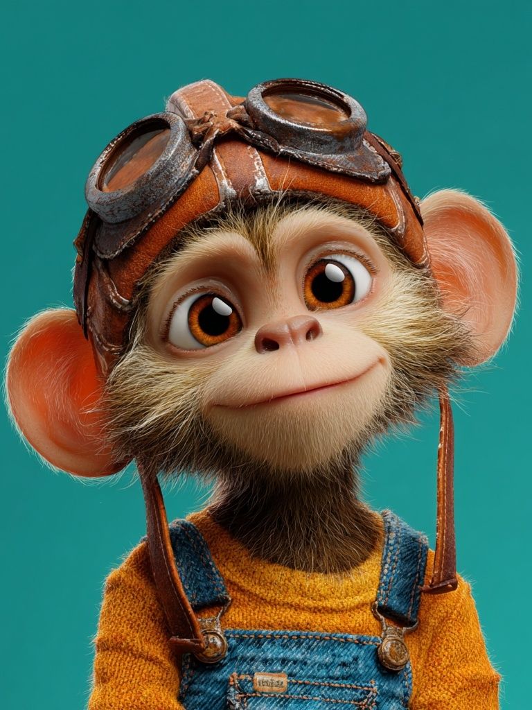 Cute Aviator Monkey Illustration Poster. poster detail