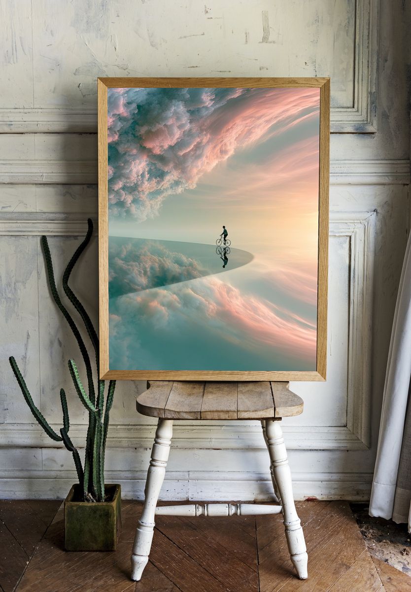 Dreamscape Cyclist Surreal Print. — room view 1
