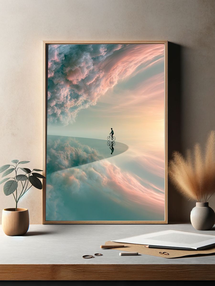 Dreamscape Cyclist Surreal Print. — room view 2