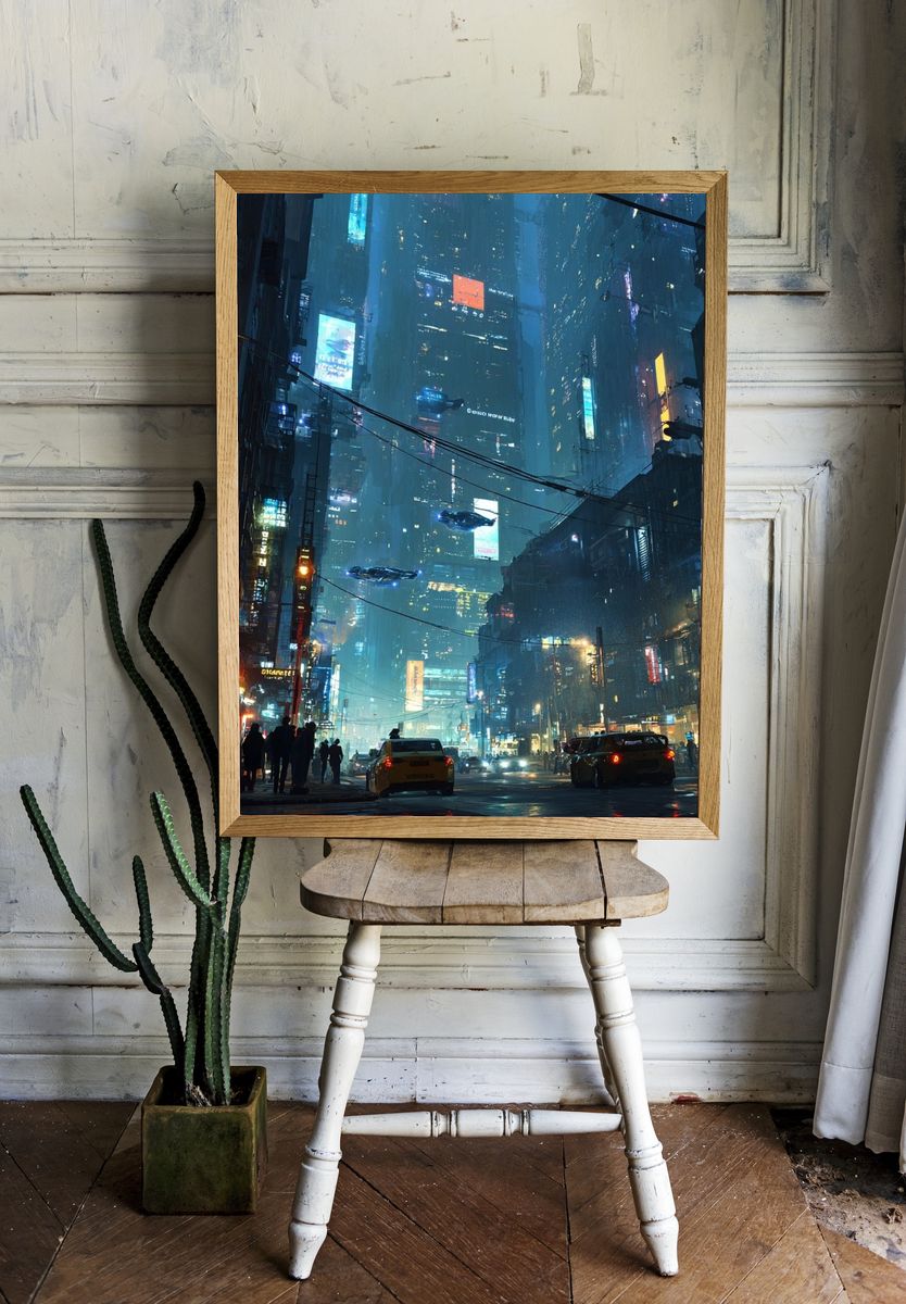 Neon Cyberpunk Cityscape Poster room preview