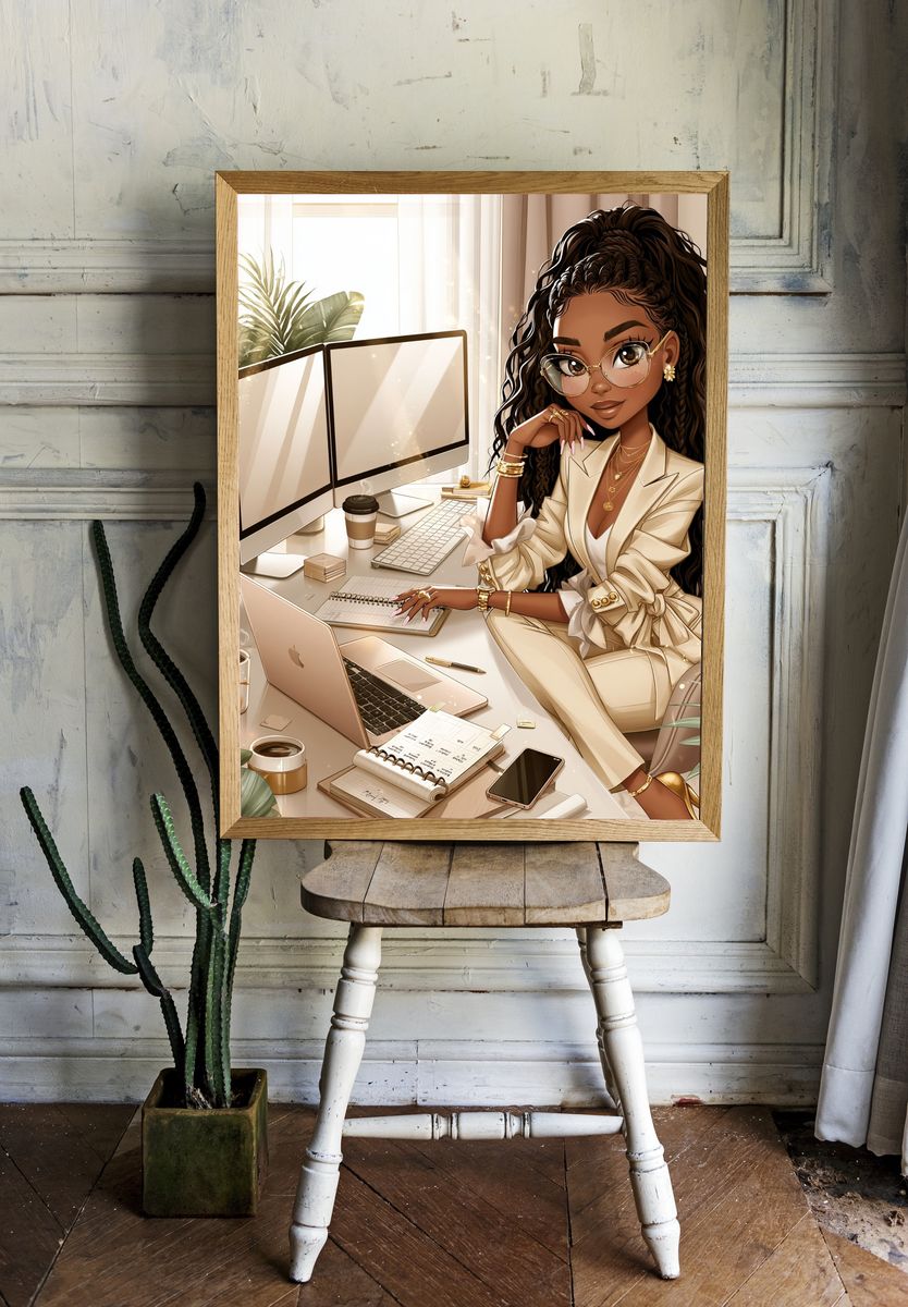 Elegant Home Office Woman Illustration Poster. room preview
