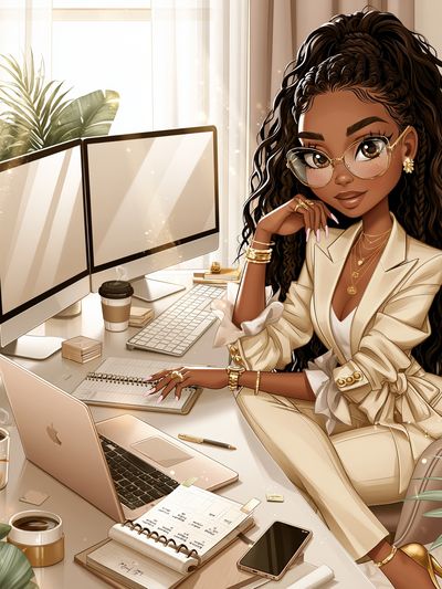 Elegant Home Office Woman Illustration Poster. poster print