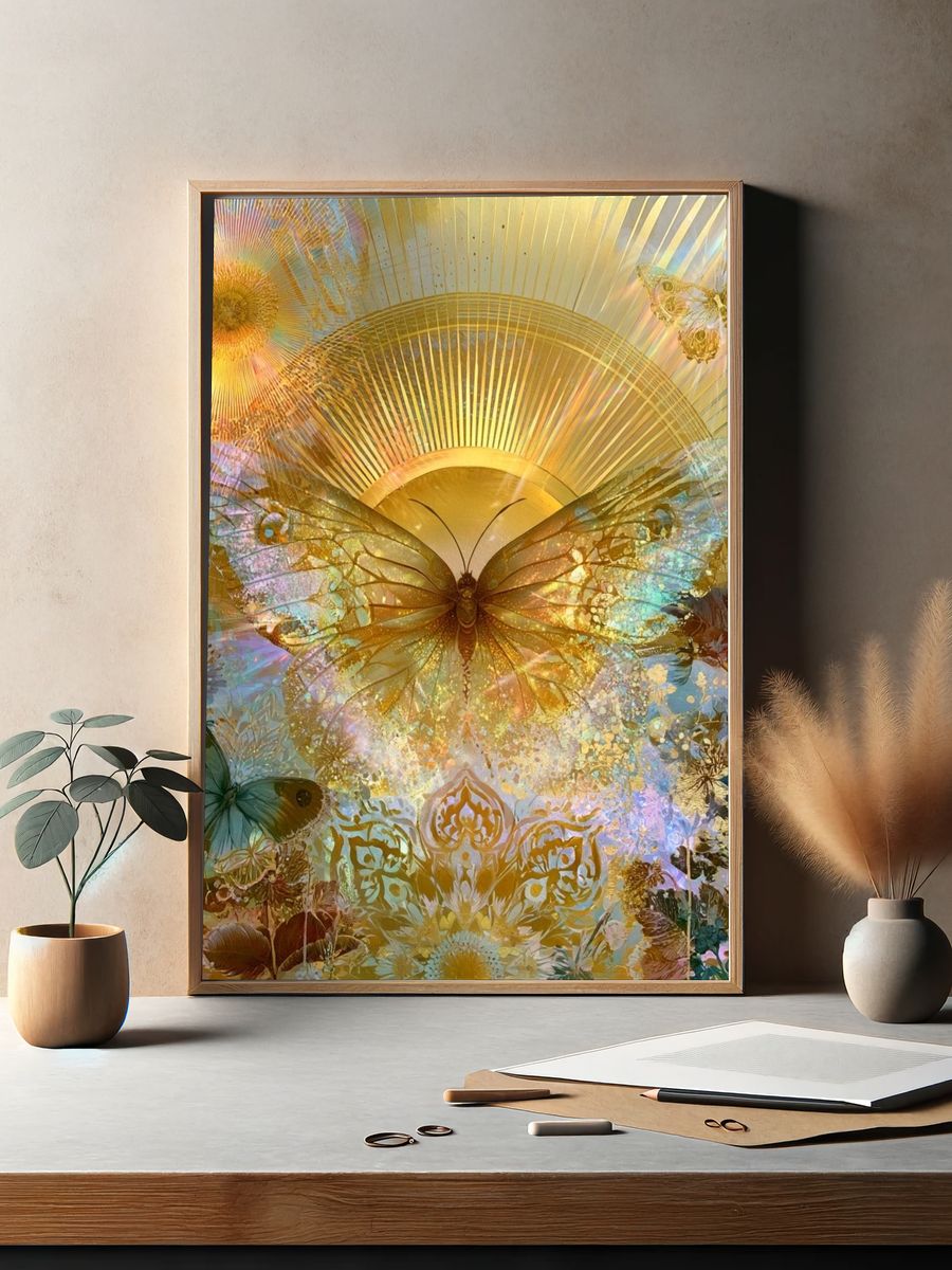 Golden Butterfly Dreamscape Poster. — room view 2