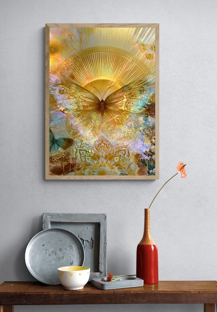 Golden Butterfly Dreamscape Poster. — room view 3