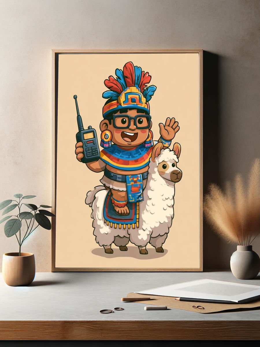 Andean Llama Rider Illustration Poster. — room view 2