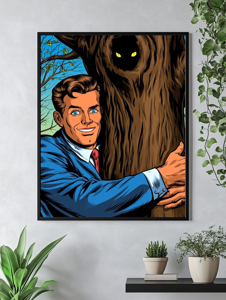 Retro Man Hugging Tree Poster. — room view 4