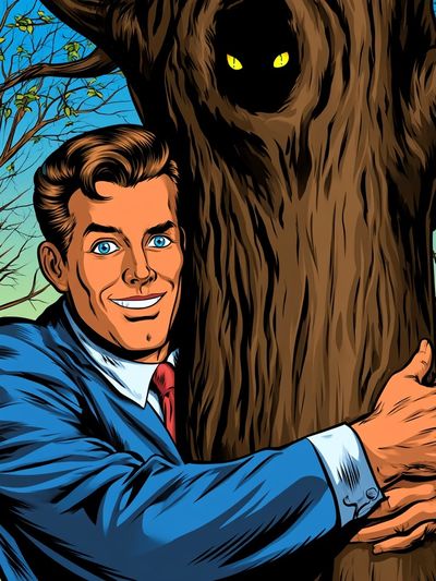 Retro Man Hugging Tree Poster. poster