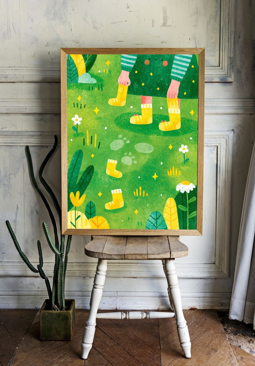 Whimsical Garden Steps Illustration Poster. — room view 1