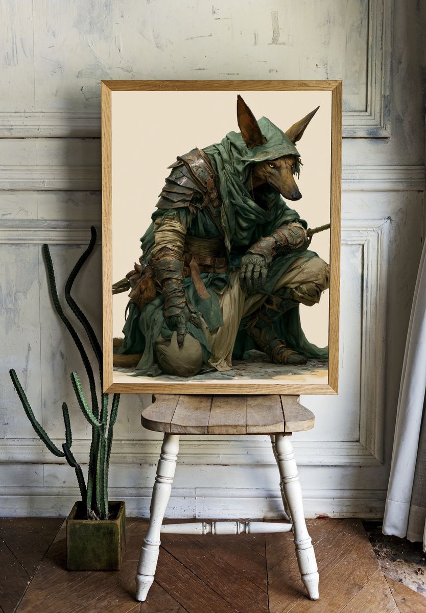 Armored Fox Warrior Fantasy Print. room preview