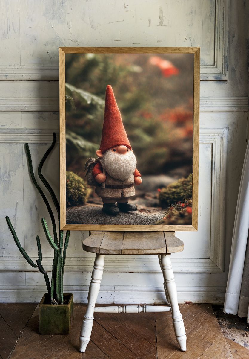 Garden Gnome Portrait Print. — room view 1