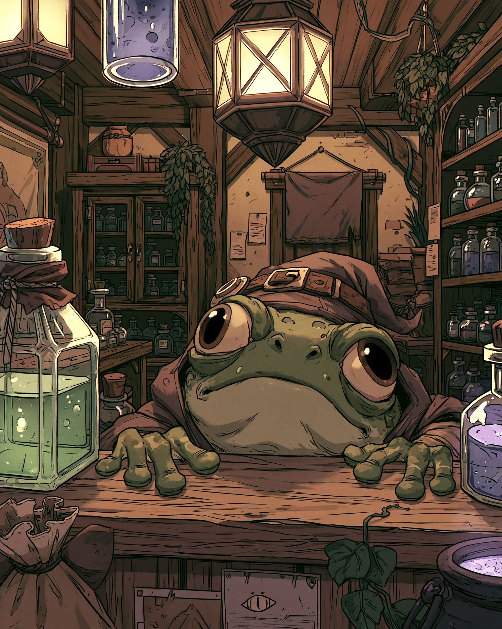 Wizard Frog Potion Shop Poster. poster detail
